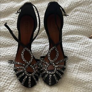 SCHUTZ Black Crystal-Strap Evening Heels